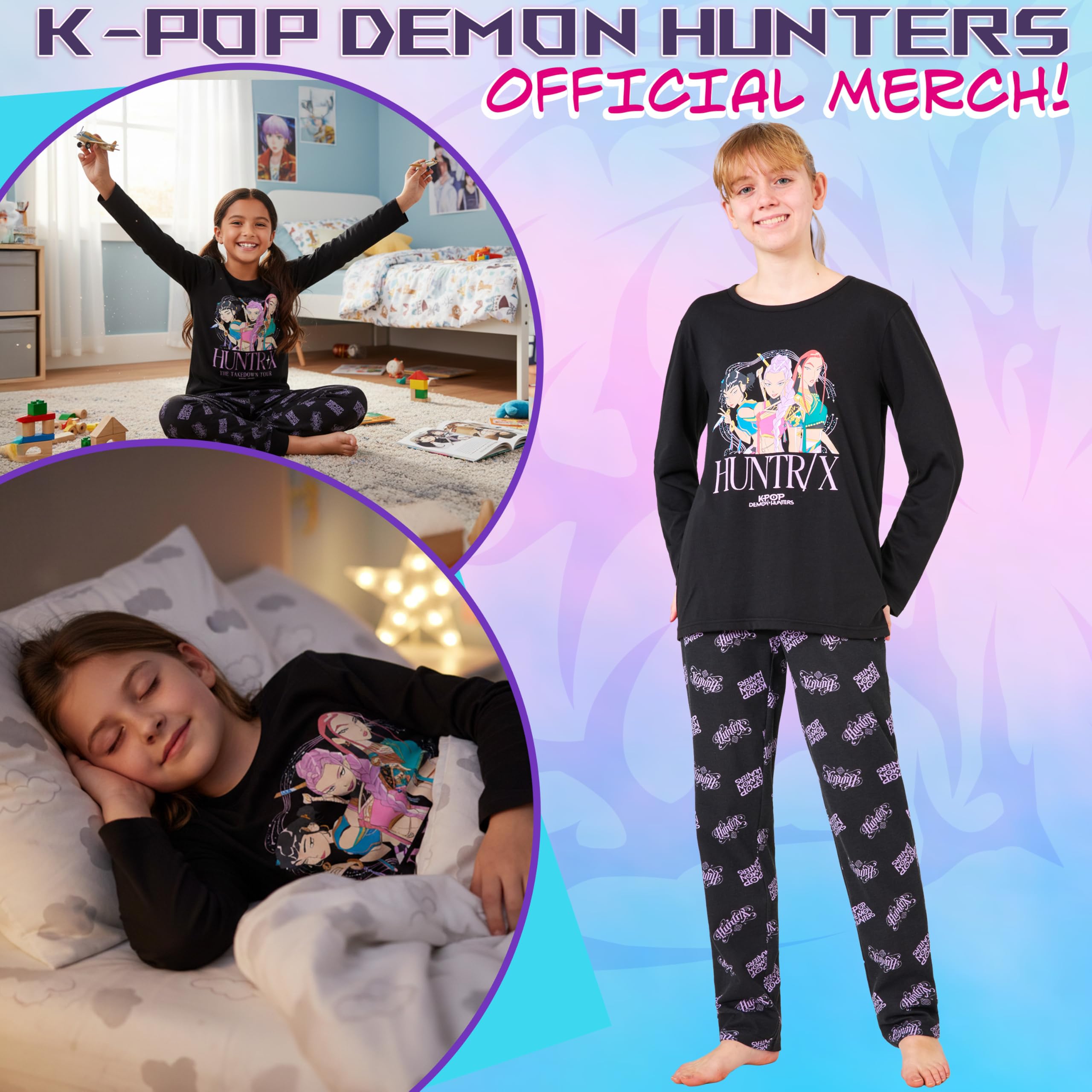 KPop Demon Hunters Officiel Pyjama Fille & Ado 5-14 Ans, Haut Doux et Pantalon Long, Idée Cadeau