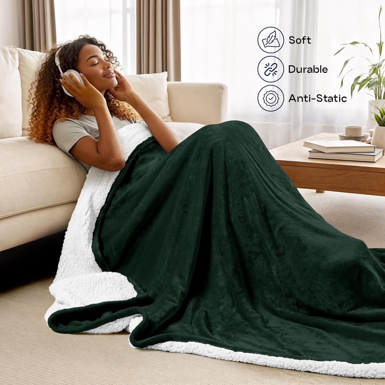 Utopia Bedding Sherpa Blanket Throw Size (Forest Green, 50x60 Inches) - Soft Lightweight Plush Fleece Reversible Blanket for Bed, Sofa, Couch, Camping and Travel - Image 3