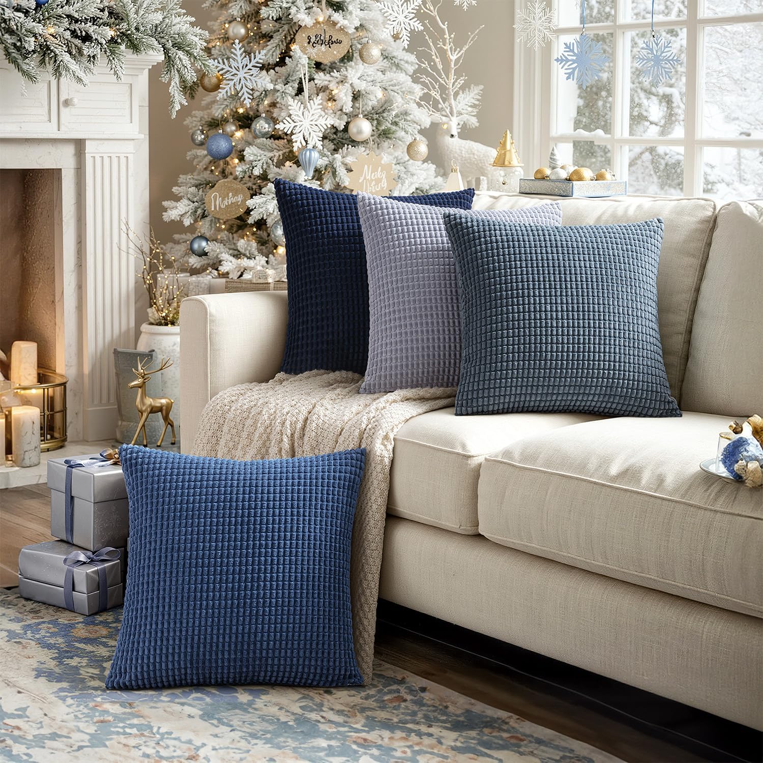 MIULEE Blue Decorative Pillow Covers 20x20 Inch Set of 4 Boho Western Farmhouse Home Decor Couch Throw Pillows Summer Coastal Corduroy Couch Pillowcases Industrial for Sofa Living Room Bed - Image 7