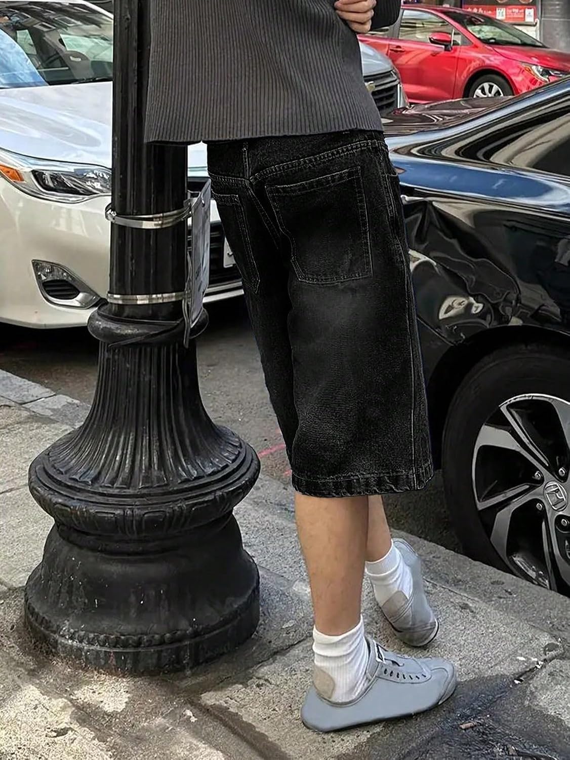 Y2K Retro Denim Shorts for Men, Baggy Wide Leg Skater Streetwear, Vintage Washed Casual Jorts