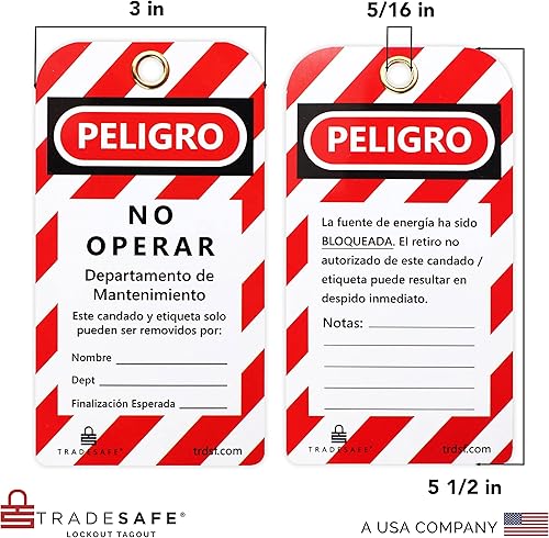 Vista 17 de TRADESAFE Etiquetas de bloqueo - 10 etiquetas de peligro de no operar con 10 bridas, vinilo de alta calidad de 32 mil, etiquetas de loto compatibles