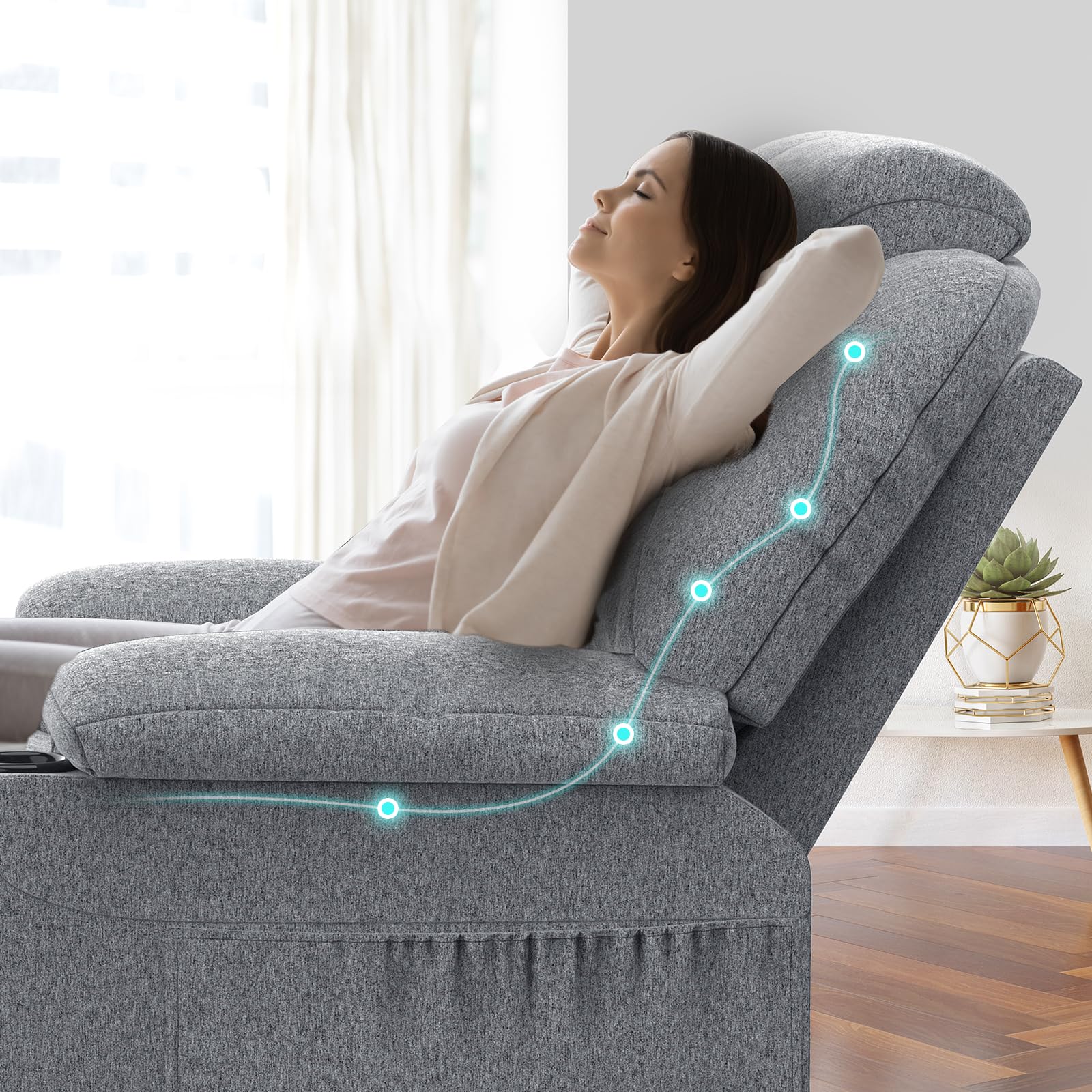 YONISEE Fernsehsessel Elektrisch Verstellbar, Aufstehhilfe Massagesessel mit Massage Wärmefunktion Seniorensessel, Relaxliege mit Fußteil, 2 Seitentaschen und Getränkehalter,USB-Anschlüsse
