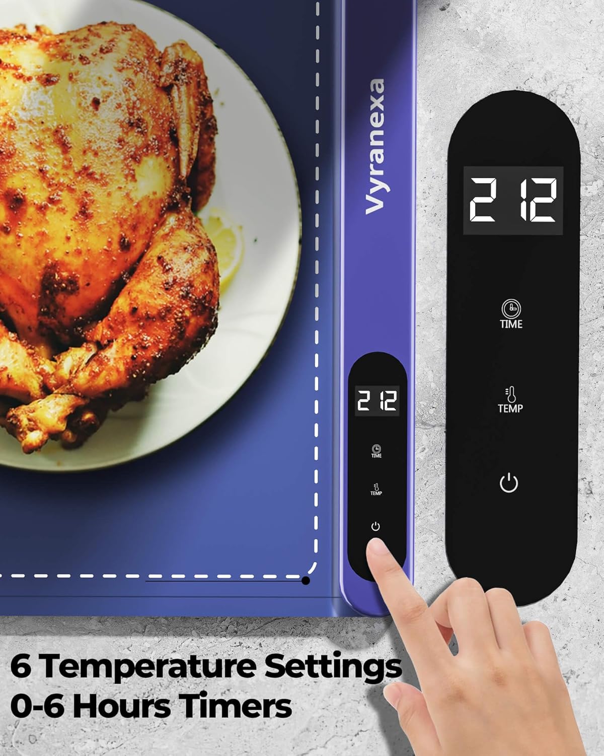 Food Warming Mat for Food, Upgrade High-tech Graphene Heating with 6-Level Adjustable Temperature and 6-Hour Timer, Silicone Roll Up Food Warming Tray, Portable for Parties (Navy Blue, Large)