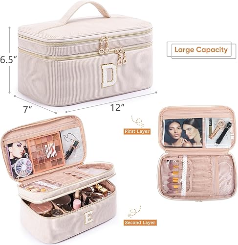 Miniatura 9 de AMOIGEE Bolsa de maquillaje grande, organizador de bolsas de maquillaje de viaje, estuche de tren de doble capa, bolsa de maquillaje, bolsa de aseo