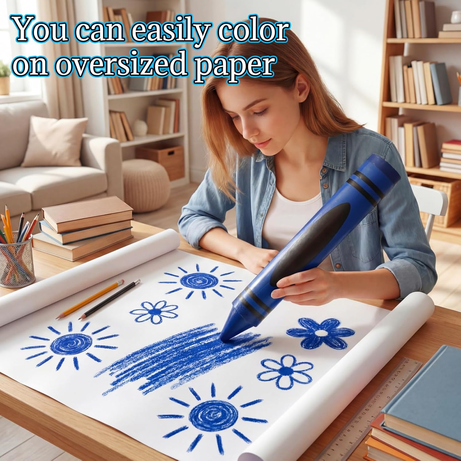 Blue 15" Giant Crayon, Jumbo Non-Toxic Coloring Crayon for Back to School, Large Art Projects & Festival Art Events, Draw on Paper & Walls