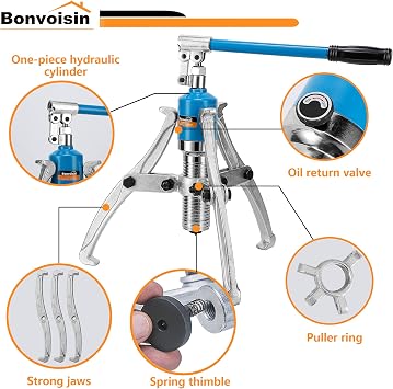 Bonvoisin 20T Hydraulic Gear Puller Set Wheel Bearing Puller Kit 2 or 3 Jaws Pulling Separator for Wheel Hubs Rotors Car Axles Pulleys Brake Drums