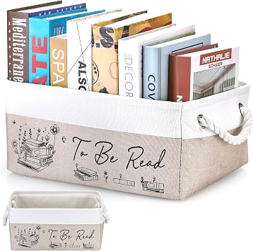 Book Lovers Gifts for Women TBR Book Storage Basket with Pocket | to Be Read Book Basket for Couch & Bedside, Bookish Gifts, Reading Accessories, Book Club Gifts for Teacher Librarian