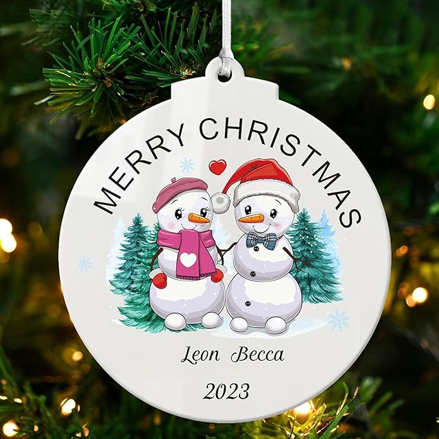 Personalised Christmas Tree Decorations Christmas Baubles Ornaments Custom Xmas Tree Bauble for Family 2023 Christmas Decorations Acrylic Xmas Tree Decor(Round, Family of 2)