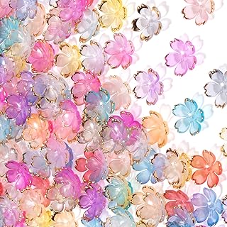 100 Pcs Flower Beads for Jewelry Making, Gold-Plated Flower Charms, Cherry Blossom Beads, Acrylic