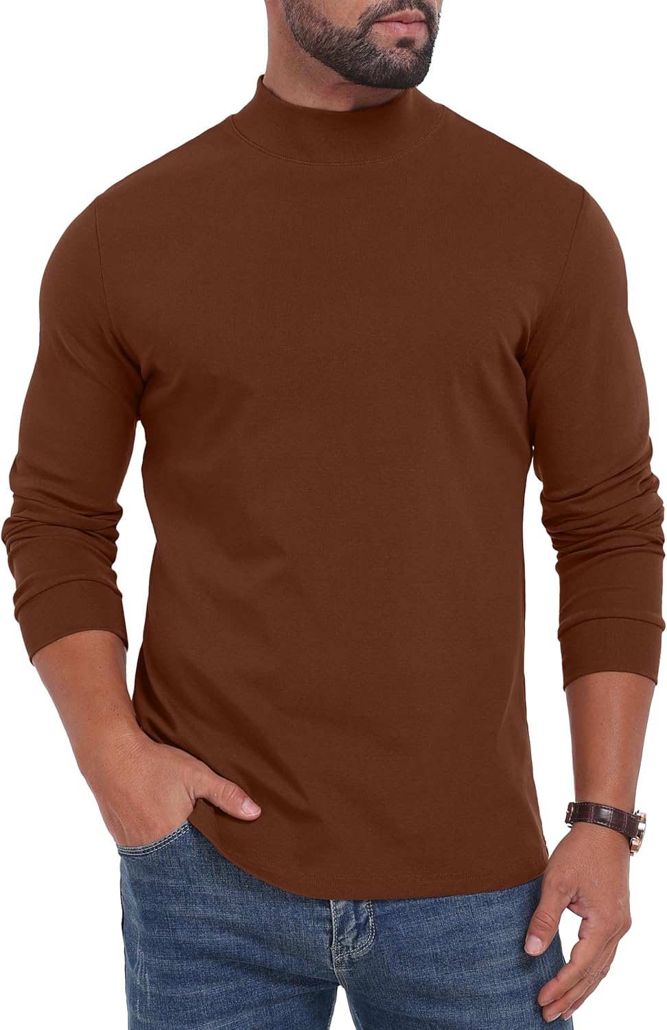 Sailwind Men's Mock Turtleneck Long Sleeve Shirt Cotton Basic Thermal Undershirt Lightweight Pullover - Image 2