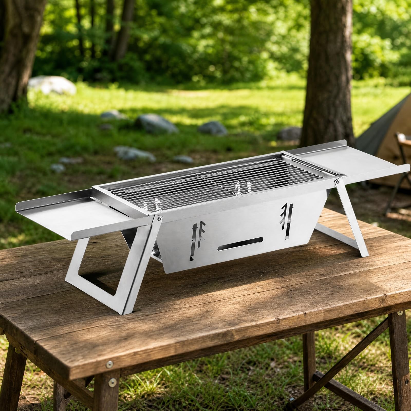 Parrilla Carbón Plegable Acero Inoxidable Compacto Parrilla Plegable Portátil Resistente a Elevadas Temperaturas para Patio, Cocina Al Libre