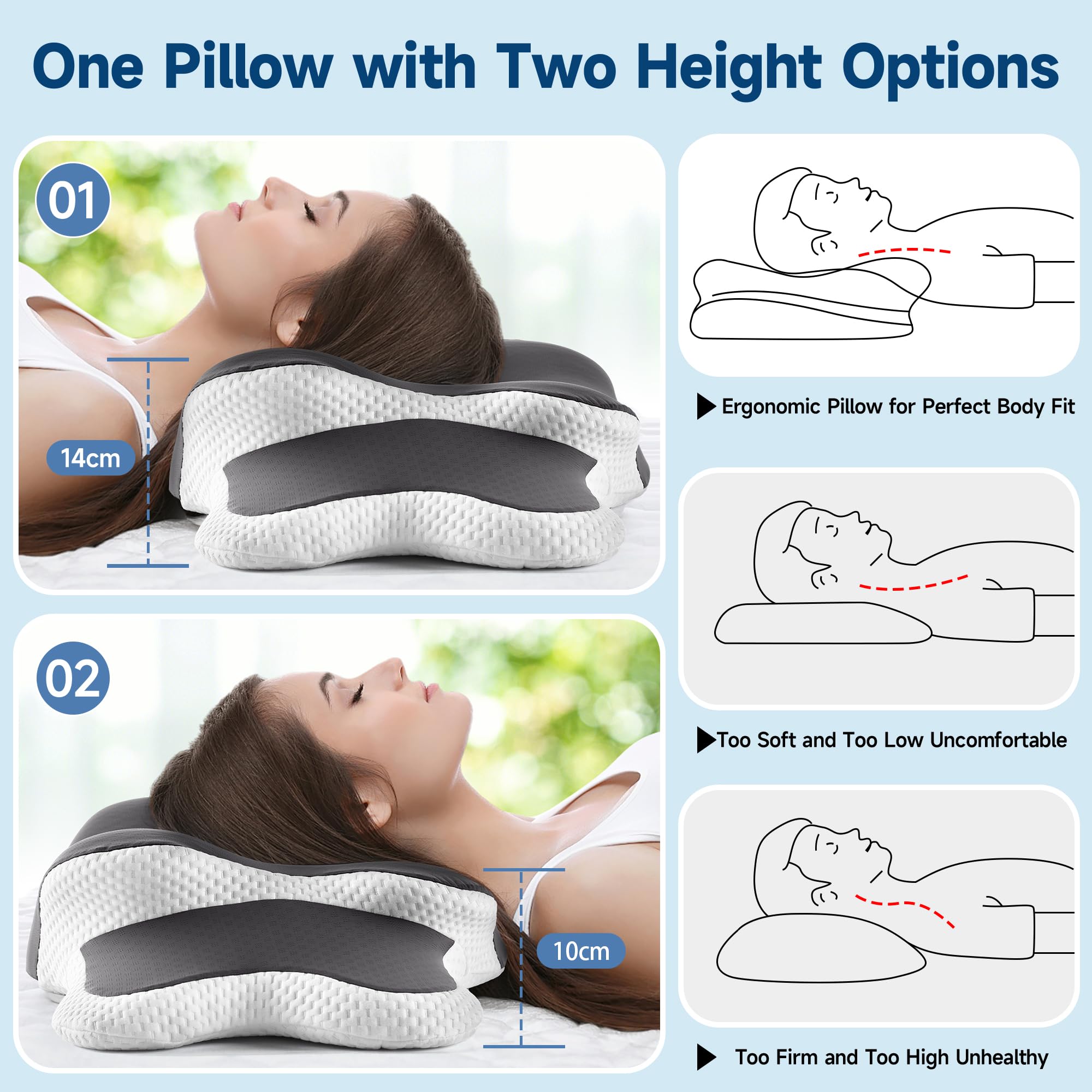 Cuscino Ortopedico PILLOHH Per Collo E Mascella – Memory Foam CertiPUR-US – Perfetto Per Chi Dorme Sul Fianco
