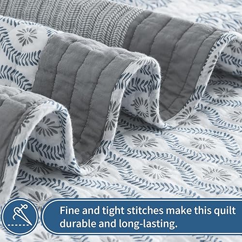 Miniatura 4 de Colcha bohemia tamaño King  Colcha ligera de 100% algodón con 2 fundas de almohada, 3 piezas con diseño geométrico azteca para todas las estaciones