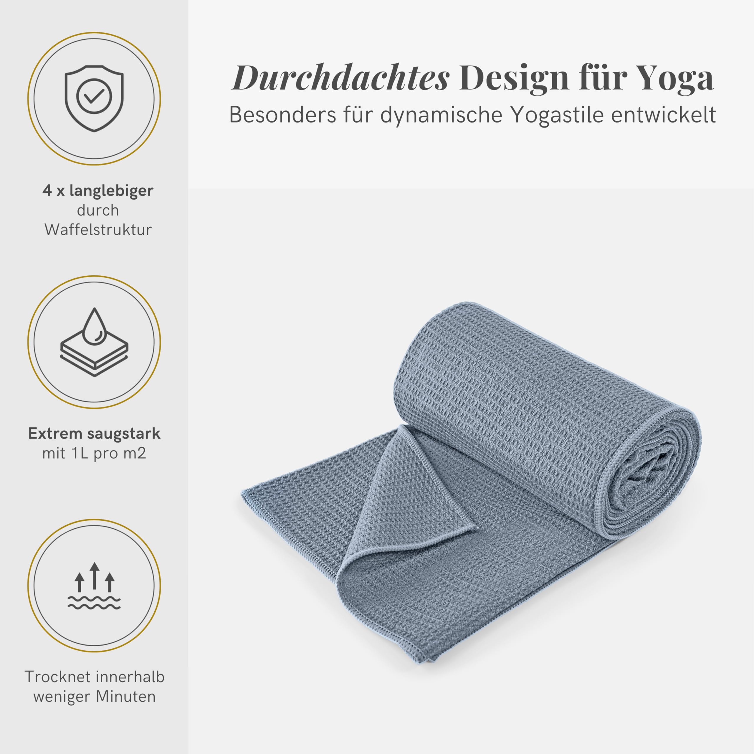 Lotuscrafts Yoga Handtuch Wet Grip - rutschfest & Schnelltrocknend - Antirutsch Yogatuch mit hoher Bodenhaftung - Yogahandtuch ideal für Hot Yoga [183 x 61 cm]