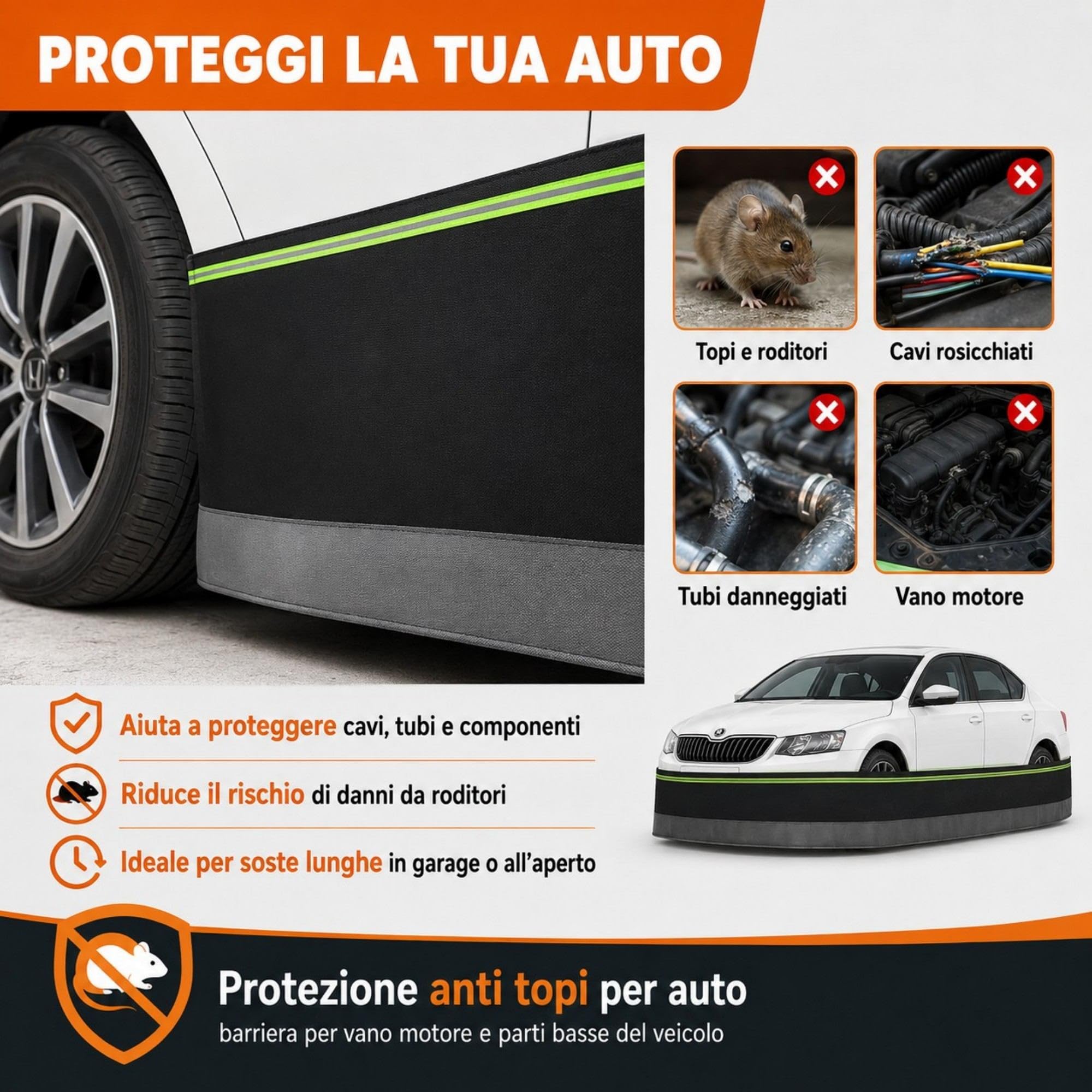 Barriera Anti Topi per Auto, Recinzione Anti-Roditori Riflettente per Vano Motore, Rete Anti-Morso con Strisce Riflettenti, per Garage, Esterni, Camper e Furgoni