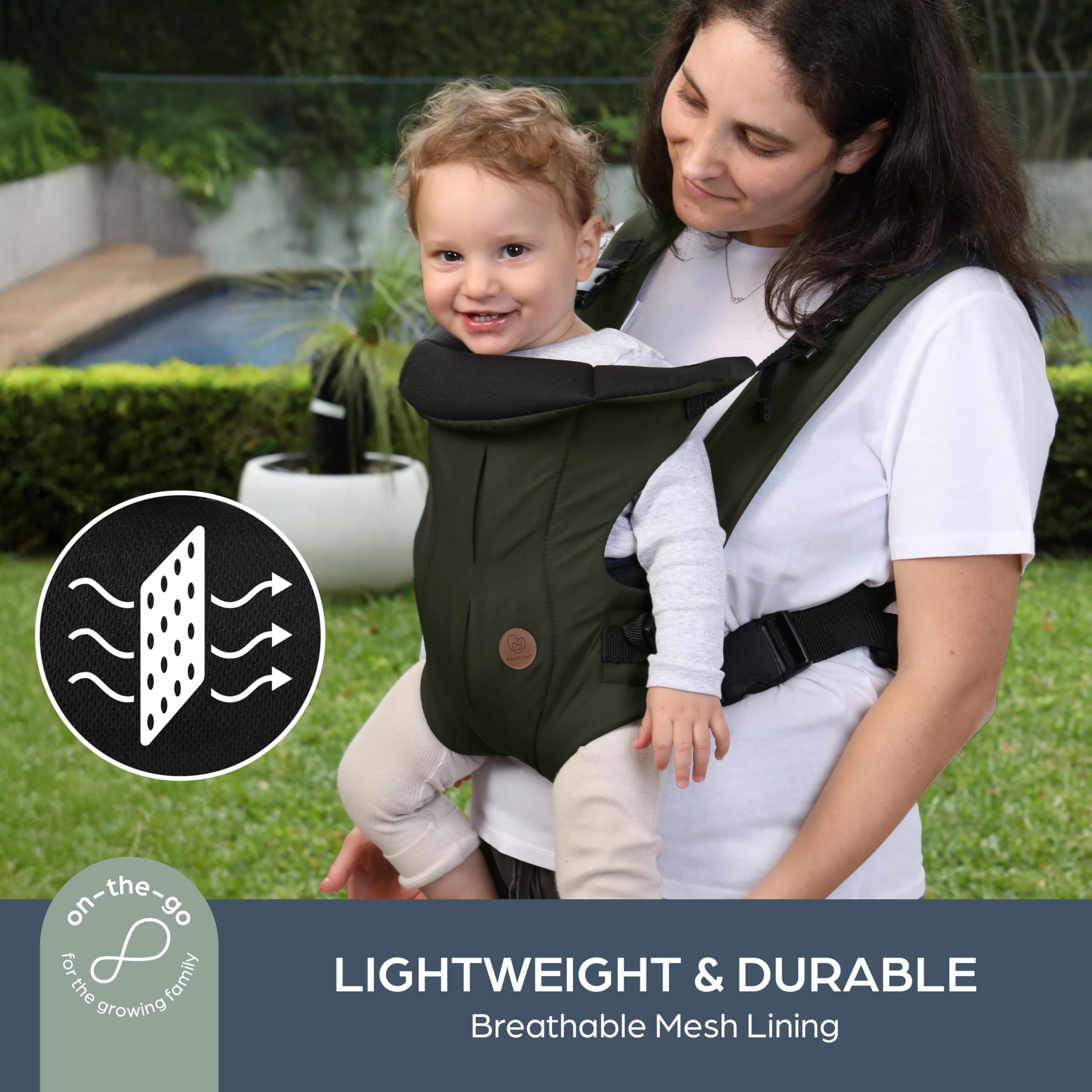 Dreambaby Traveller Hip Friendly Base Larga 3 in 1 Marsupio - Trasporto anteriore interno, anteriore esterno e posteriore, leggero, traspirante, imbracatura regolabile per neonati e bambini da 3,5 a