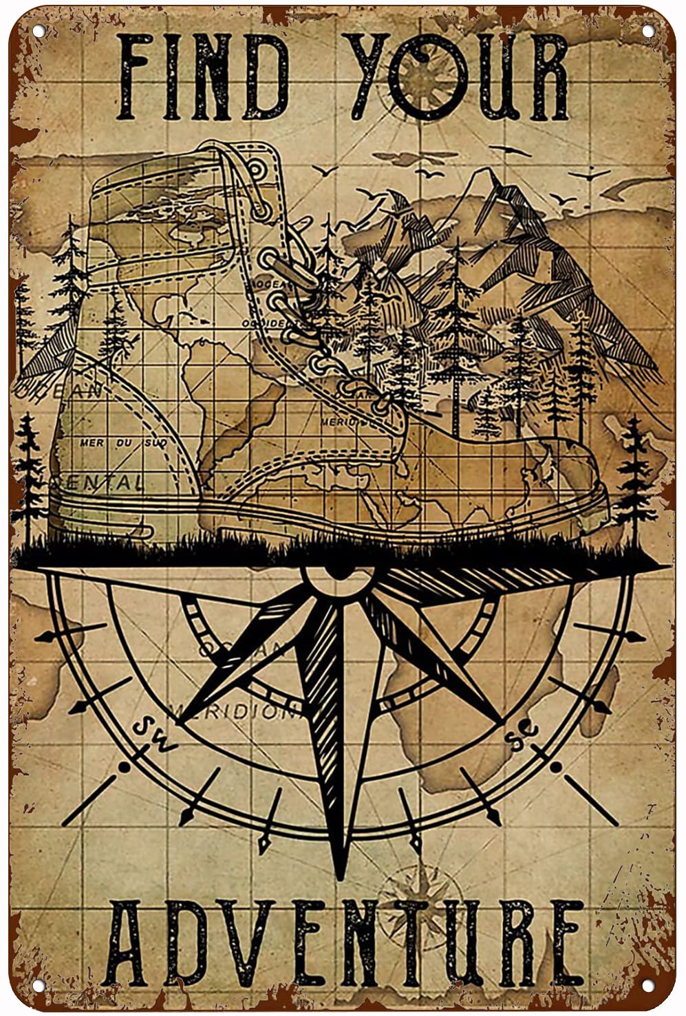 Xiddxu Vintage Tin Sign Metal Plaque Find Your Adventure Camping Trekking Hiking Metal Sign Retro Wall Decor for Home Hotel Cafes Sign Gift 6x8 Inch