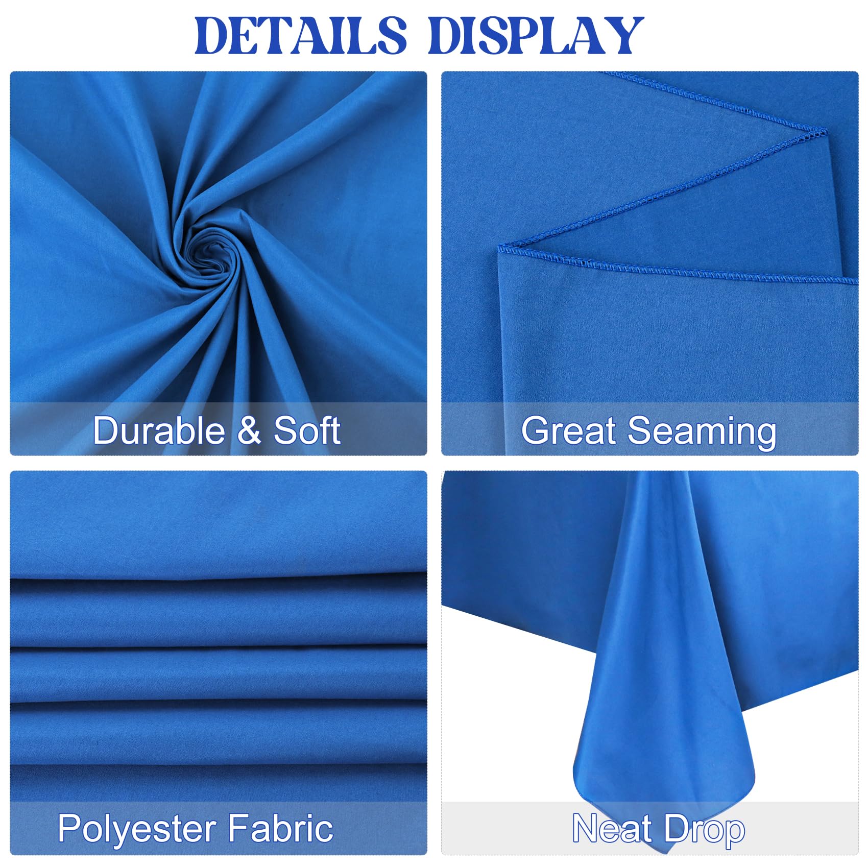 Paquete de 4 manteles cuadrados de 85 x 85 pulgadas, color azul, lavables a máquina, de tela de poliéster, para comedor, fiestas de bufé, picnic, eventos, bodas y restaurantes (azul)