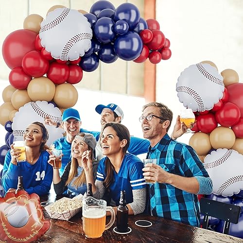 Miniatura 4 de Kit de guirnalda de arco de globos de béisbol, globo de guante de béisbol, globo azul y rojo, nude, 125 piezas para cumpleaños de niños, tema