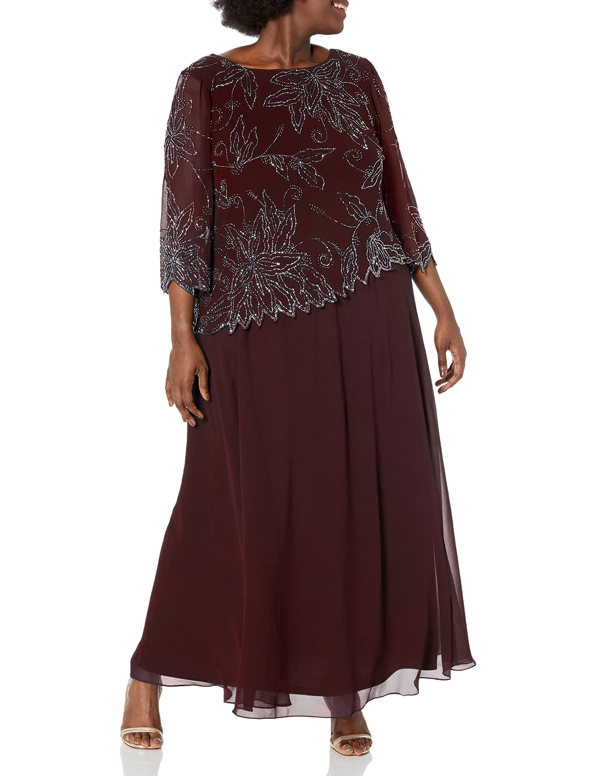 J Kara Womens 3 4 Sleeve Scallop Edge Bodice Mock Flare DressSpecial Occasion Dress