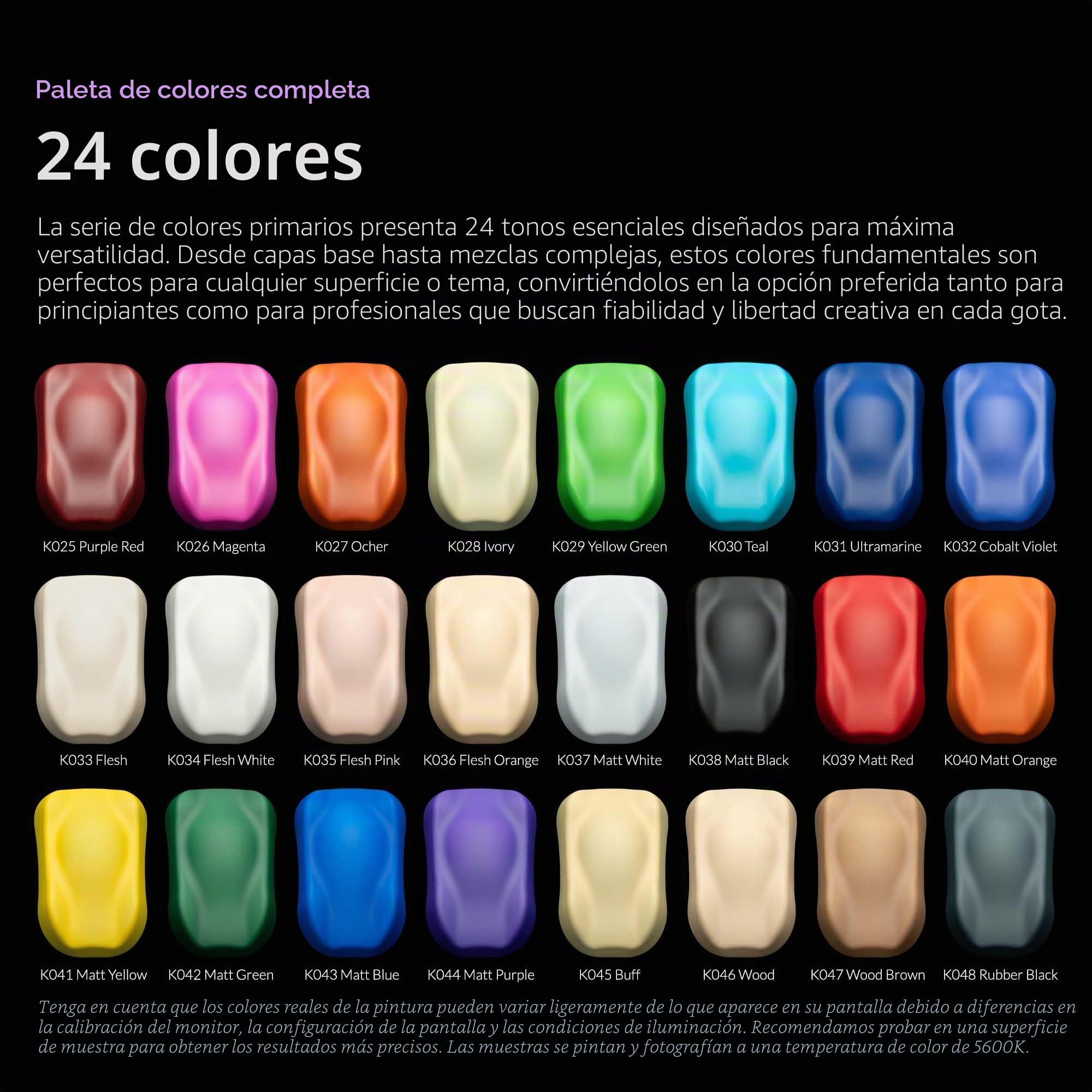 Gaahleri Kaleido Primary 24-Color Set B – Pintura acrílica para aerógrafo, prediluida, brillante, con diluyente y limpiador