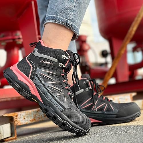 Miniatura 3 de JIASHIBO Botas de trabajo con punta de acero para mujer, calzado protector multifuncional, antideslizante, resistente a pinchazos, absorción de