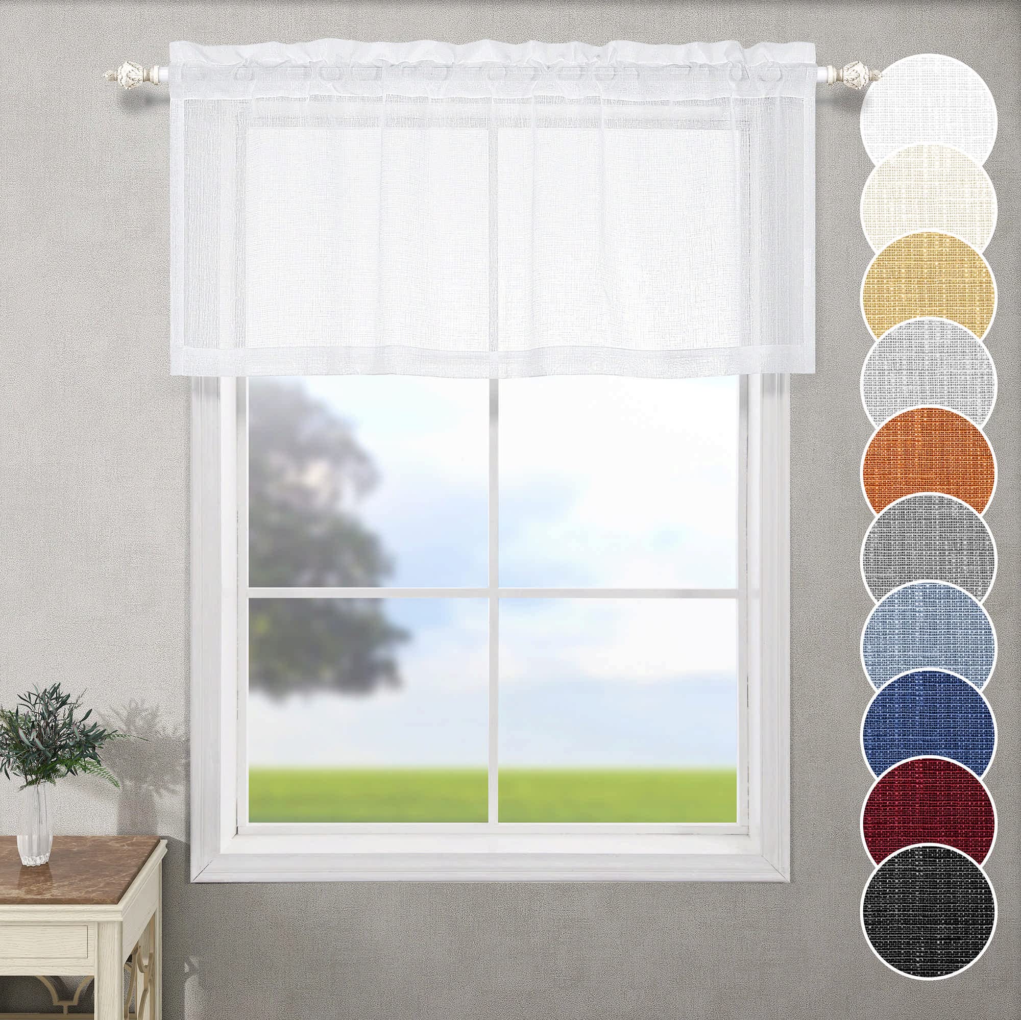 Buy White Valance for Living Room Pocket 1 Panel Textured Faux Linen