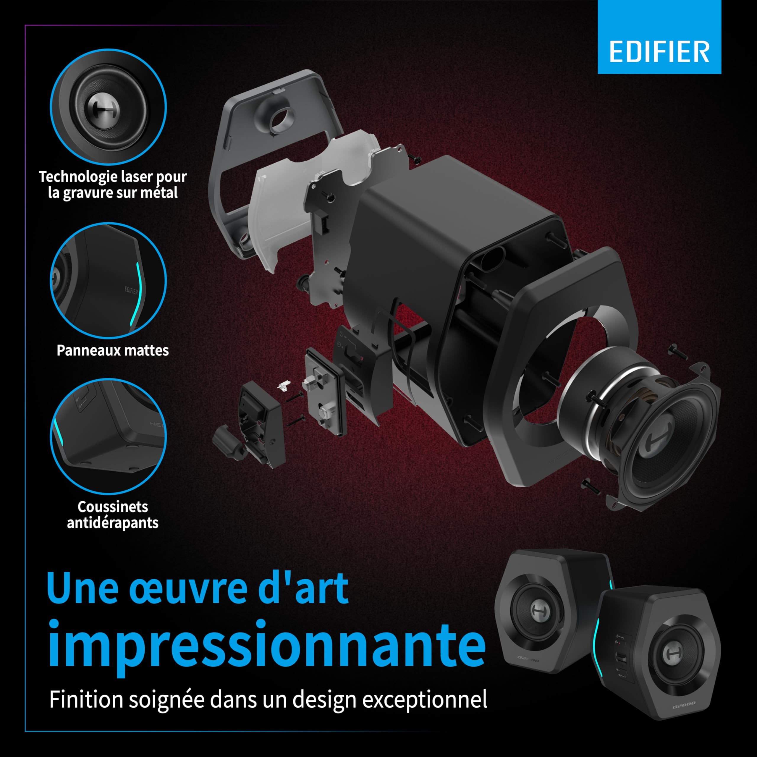 Edifier G2000 - Enceintes Bureau 2.0 Bluetooth Gaming RGB Noir