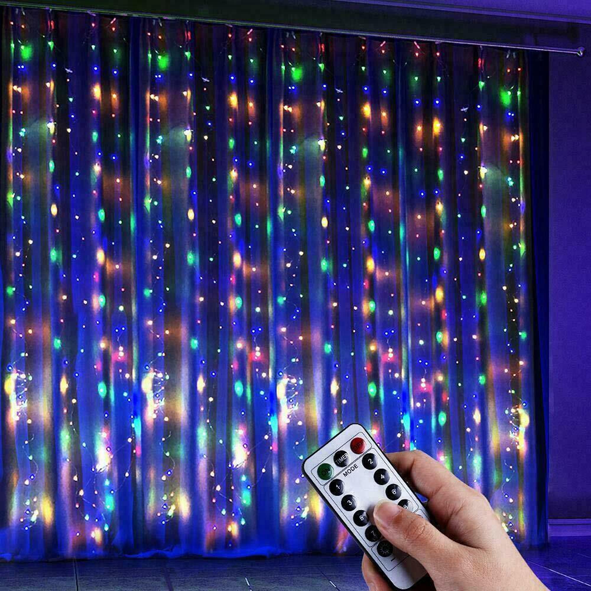 16 Colors Changing Curtain Lights with Power Adapter, 300 LED 8 Modes Waterproof Curtain String Lights, Wall Window Hanging RGB Curtain Lights for Bedroom Xmas Wedding Valentines Day Decor