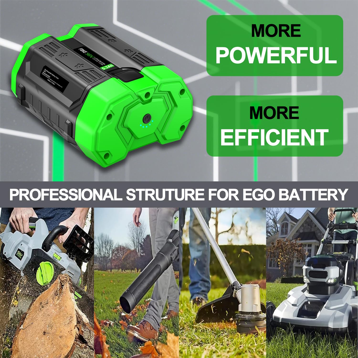 Batterie EGO 56V 5.3Ah De Rechange Pour Tondeuses Et Outils De Jardin - Autonomie Longue Durée, Compatible BA1400T, BA2800T, BA4200T