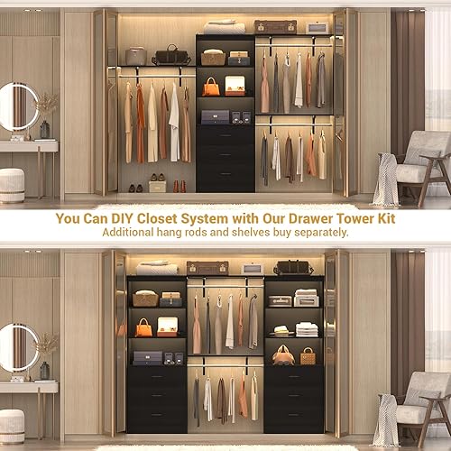 Miniatura 7 de Aheaplus Estantería de 71 pulgadas con puertos USB y tomacorrientes, estantería de madera con 3 cajones y estantes abiertos, gabinete de