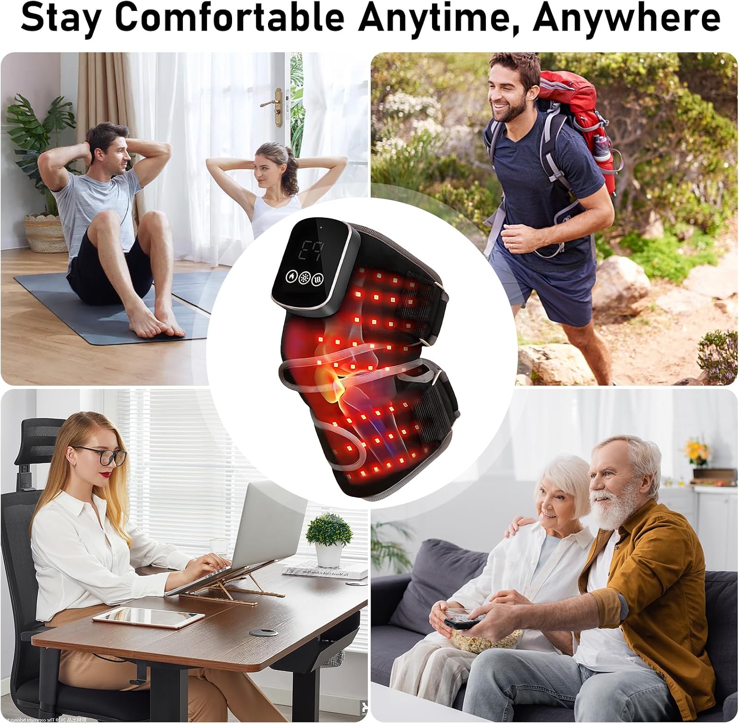 Longzhuo Heated Knee Massager, 5 Heating Levels & 3 Vibration Heating Pad for Knee Pain Relief, Knee Massager with Heat and red Light Therapy, Gifts for Seniors Men Women
