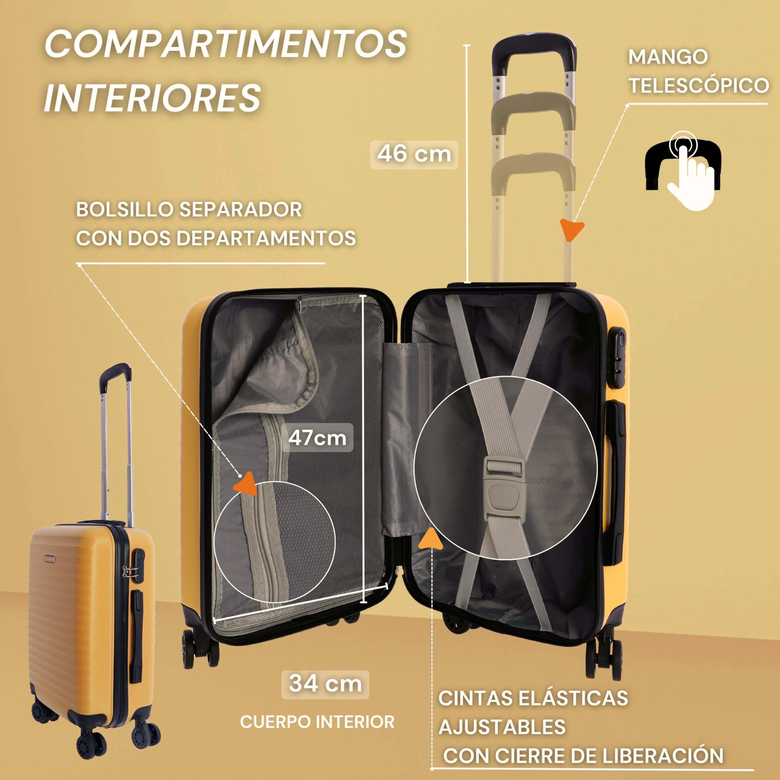DON ALGODON - Maleta Cabina 55x40x20 - Maletas de Viaje Cabina Resistente Ryannair - Trolley Equipaje para Avion Resistente con 4 Ruedas de 360º y Candado Numérico, Iris