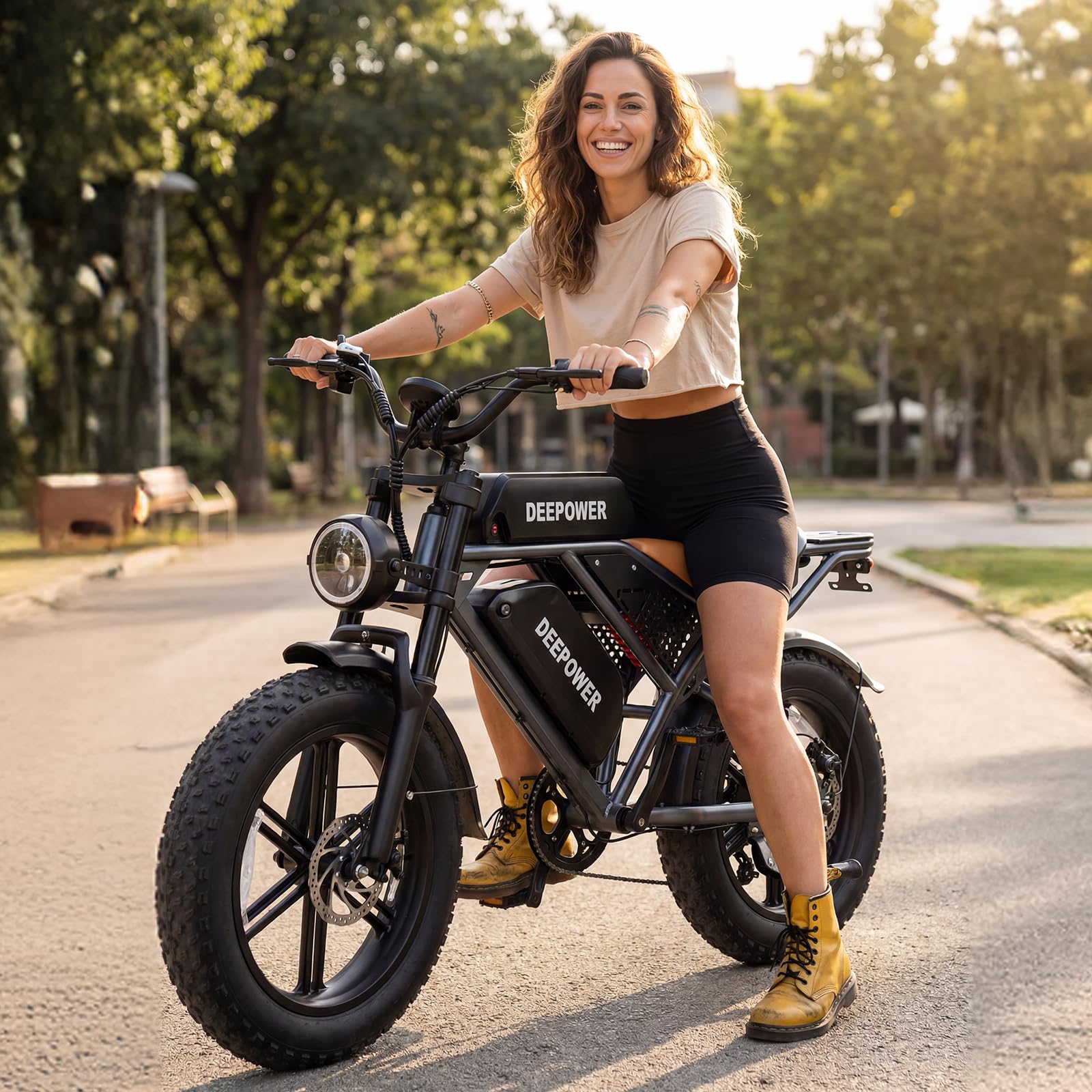 DEEPOWER QS7 Bicicleta Eléctrica, Batería Extraíble 48V 60Ah/35Ah/20Ah, Autonomía 110-250KM, Motor con Par 120N·m, Neumáticos Anchos 20'' x 4.0, 7 Velocidades, Suspensión Hidráulica Completa