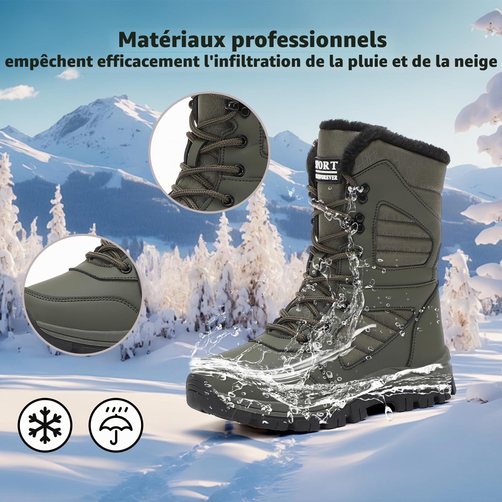 Bottes Femme Hiver Imperméable Bottines de Neige Chaud et Résistant à l'eau Chaussures de Randonnée Femme Snow Boots 36-42EU