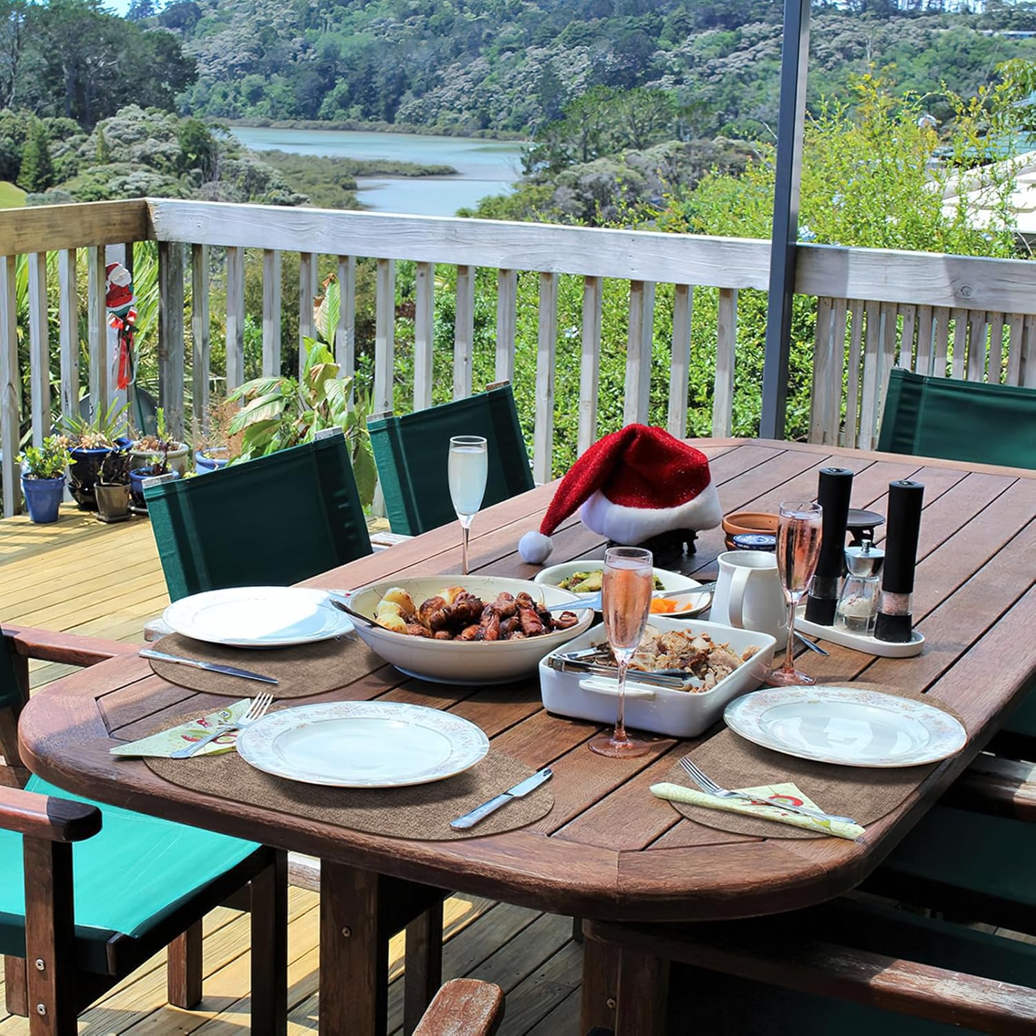 Placemats Set of 8 Non Slip, Heat Resistant Oval Faux Leather Place mats Double Layer, Waterproof Table Mats Easy to Clean for Kitchen Dining Room Coffee Office Table, Apricot