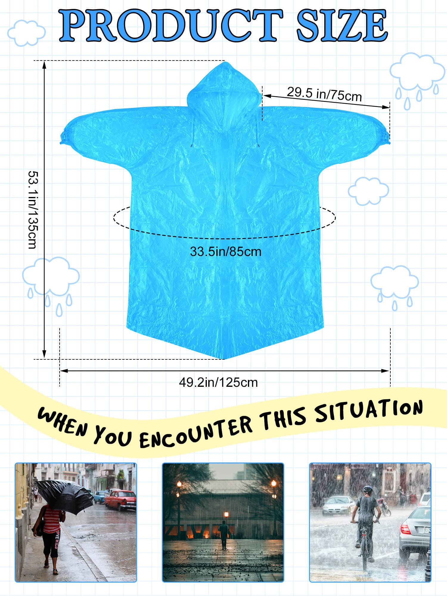 YAFLUG Poncho De Pluie Jetable Imperméable 7 Pièces | Poncho Pliable Enfants Adultes Camping Festival