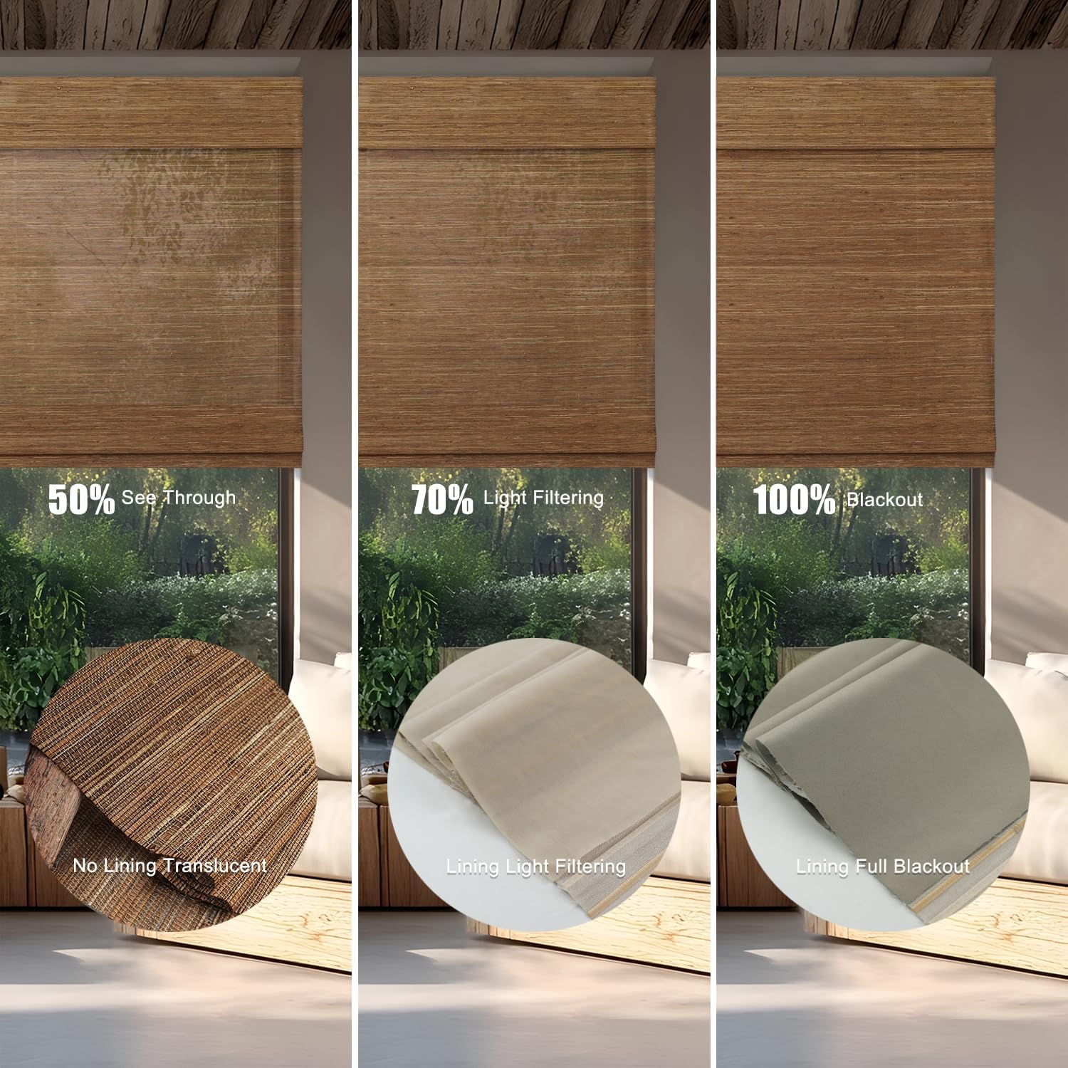 Motorized Bamboo Roman Shades, Motorized Blinds with Remote Compatible with Homekit, Alexa GoogleHome, Smart Wood Woven Shades for Indoor Windows, Customize, Rustwood