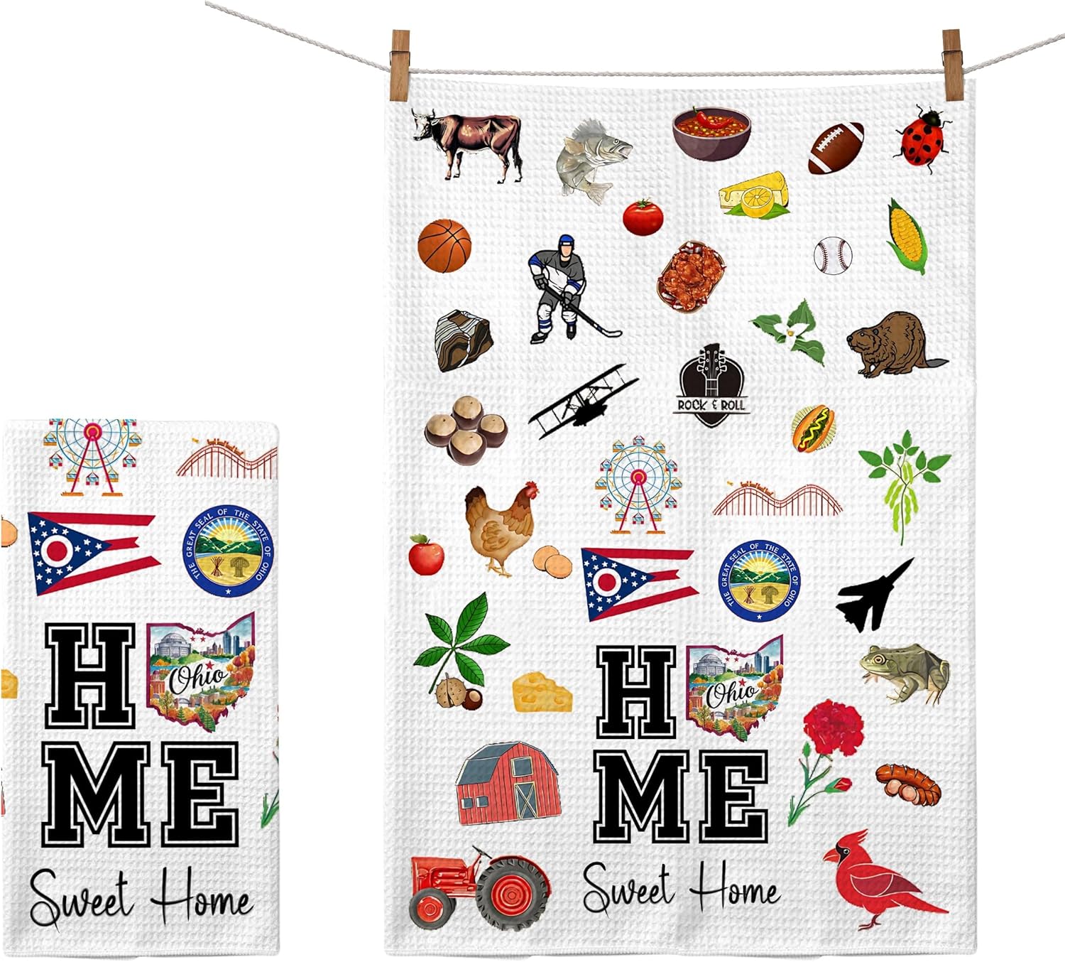 Home Sweet Home Ohio Kitchen Towel - Housewarming and Homecoming Gifts - Ohio State Favorite Symbol Dish Towels Gifts for Women Friends for Birthdays Mother's Day and Holidays