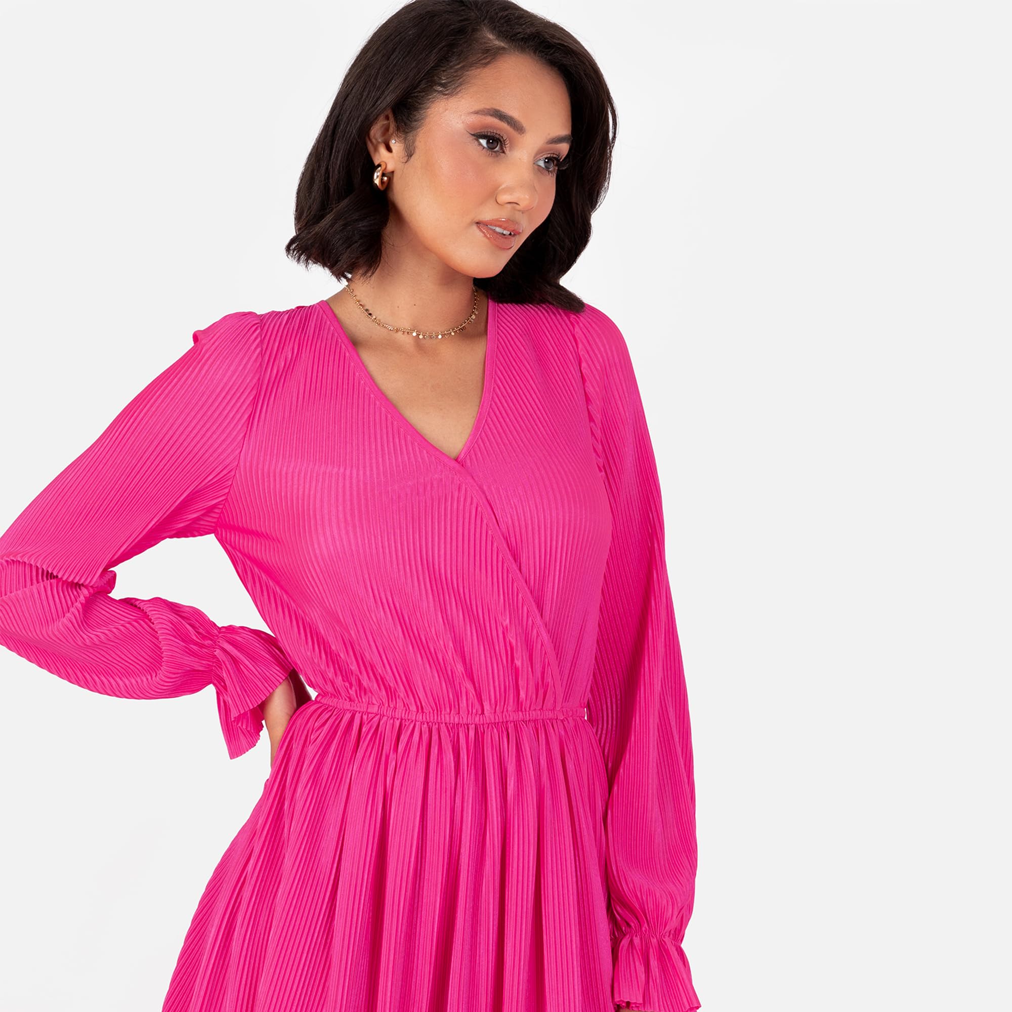 Lovedrobe Women's Midaxi Dress Ladies Wrap V-Neck Long Sleeve Ruffle Cuff A-Line Plissé Evening Occasion Wedding Guest