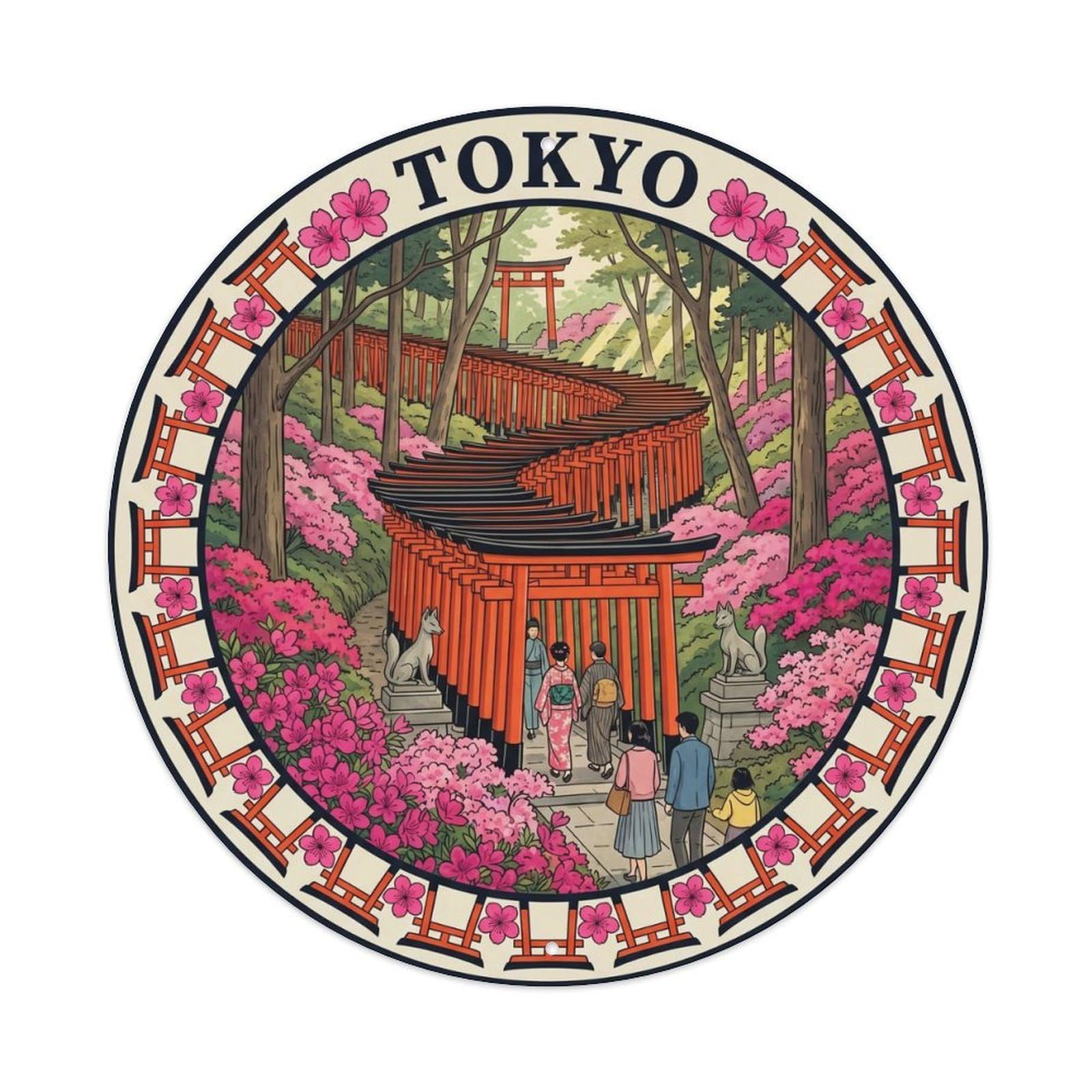 Olhnbad Style Tokyo Nezu Shrine Tunnel Torii Gate Azalea Cultural Metal Tin Sign