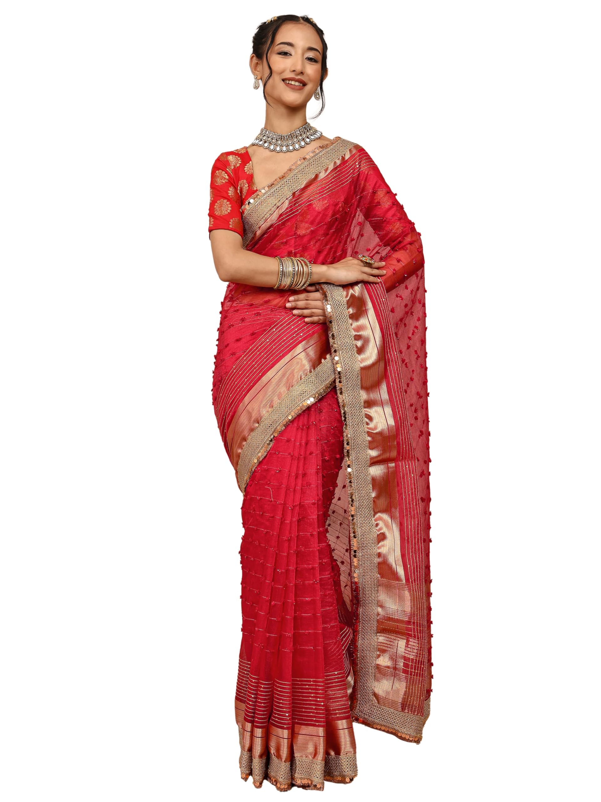 Woven Design Chanderi Silk Saree for Women With Unstitched Blouse Piece | Traditional Saree for Party & Wedding-image-1