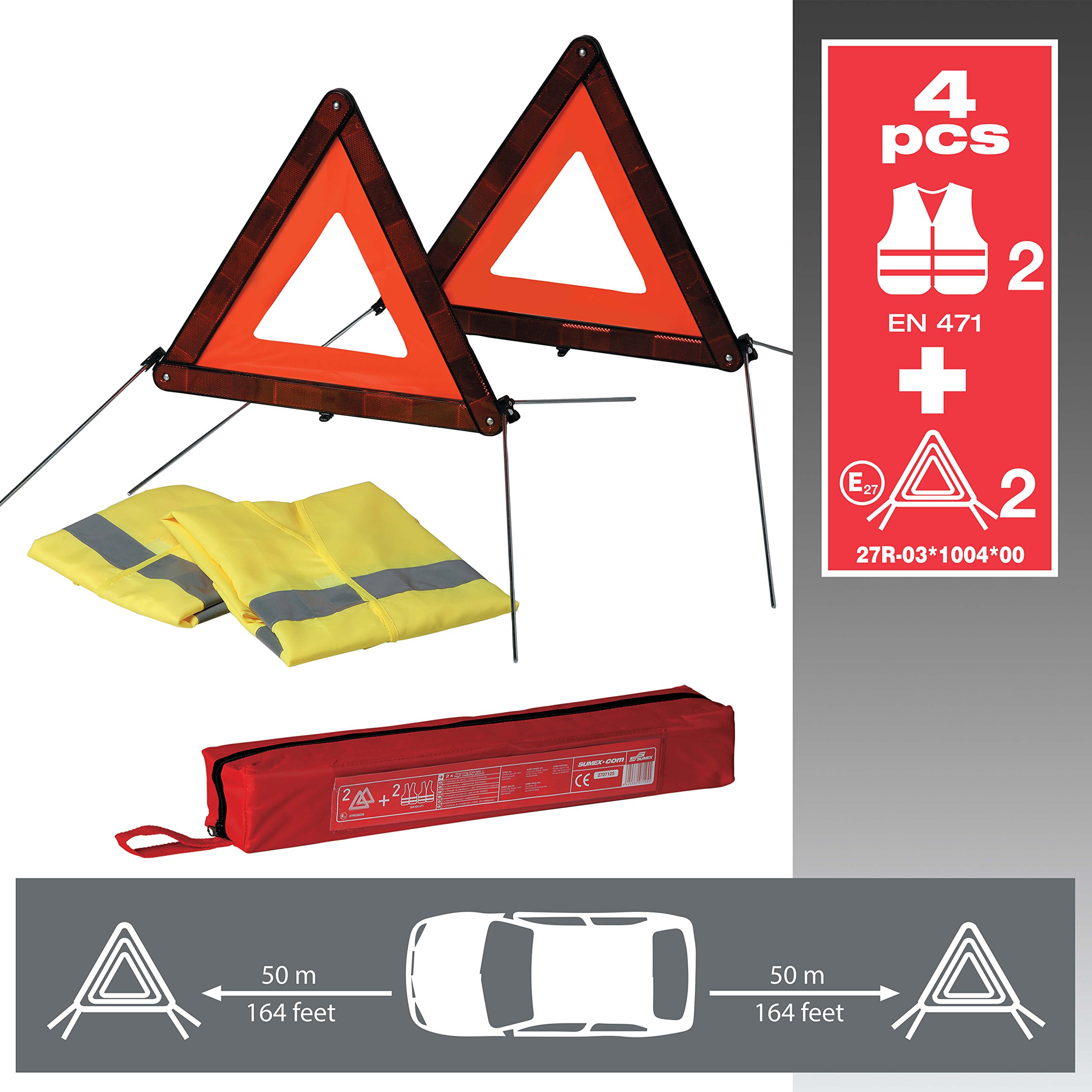SUMEX 2707125 Carplus - Set 2 Triangoli Emergenza + 2 Gilet Ad Alta Visibilita' Omologati