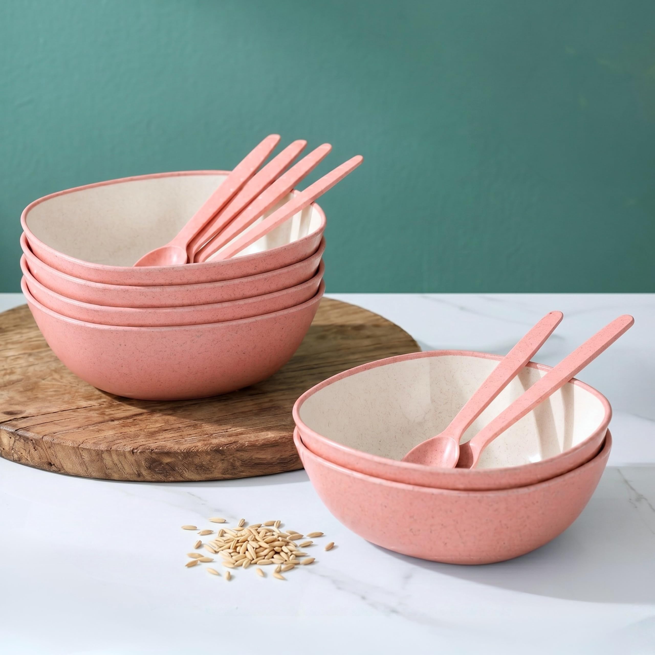 Eha Set of 6 Earth-Friendly Multipurpose Bowls for Kitchen | 600 ml | Made with Bamboo Fibers & Rice Husk | Microwave Safe Bowl | for Hot & Cold Serving Bowl Set | Innocent