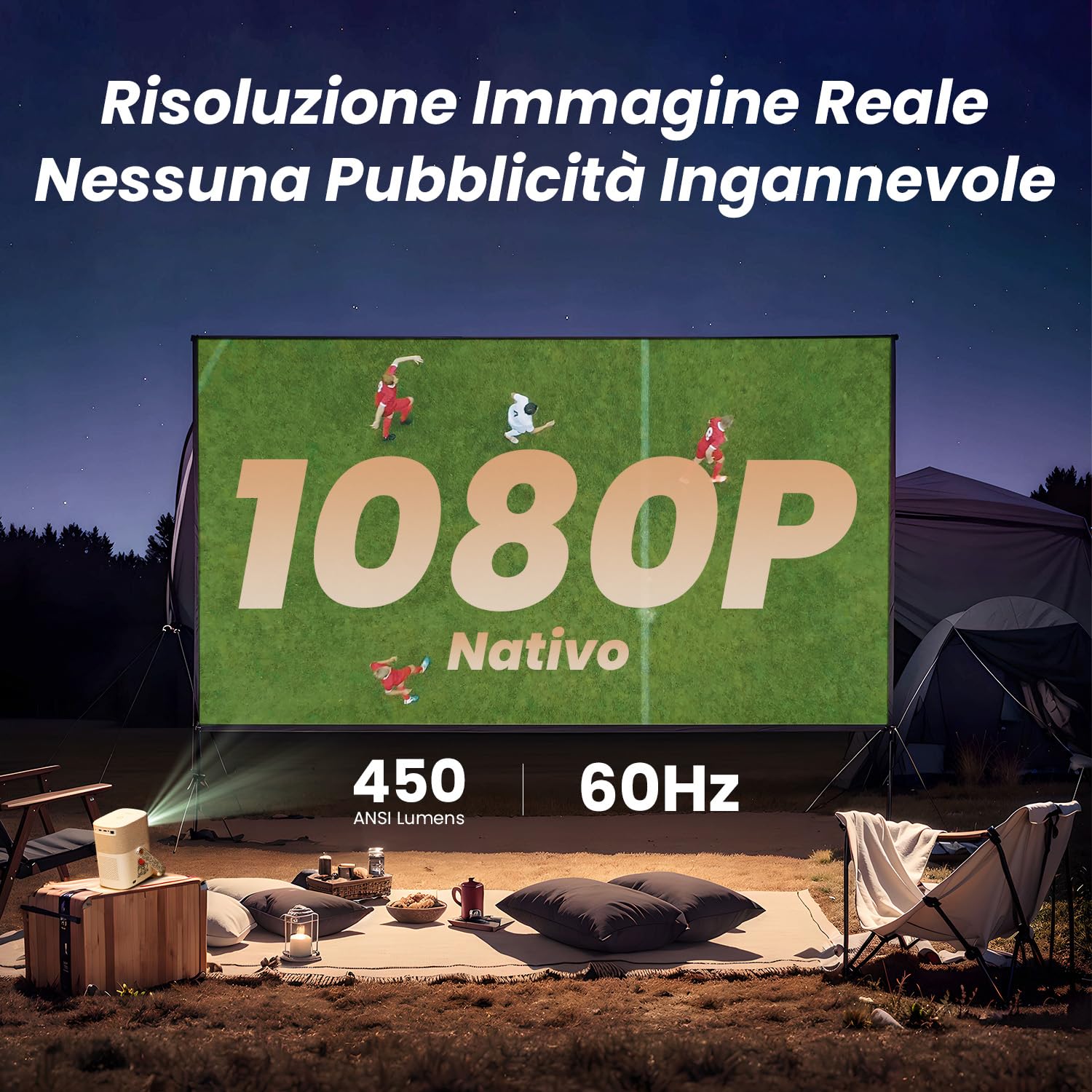 【Suono di JBL/Batteria Integrata】Yaber T2 Proiettore 4K Supporta, Dolby Audio Proiettore da Esterno Native 1080P Full HD WiFi 6 Bluetooth, Proiettore Portatile Autofocus/Keystone(K.H Edition)