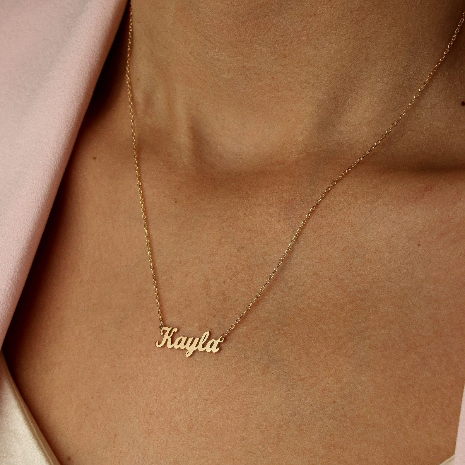 18k oro collar con nombre, personalizado minimalista caligrafía plata de ley Navidad