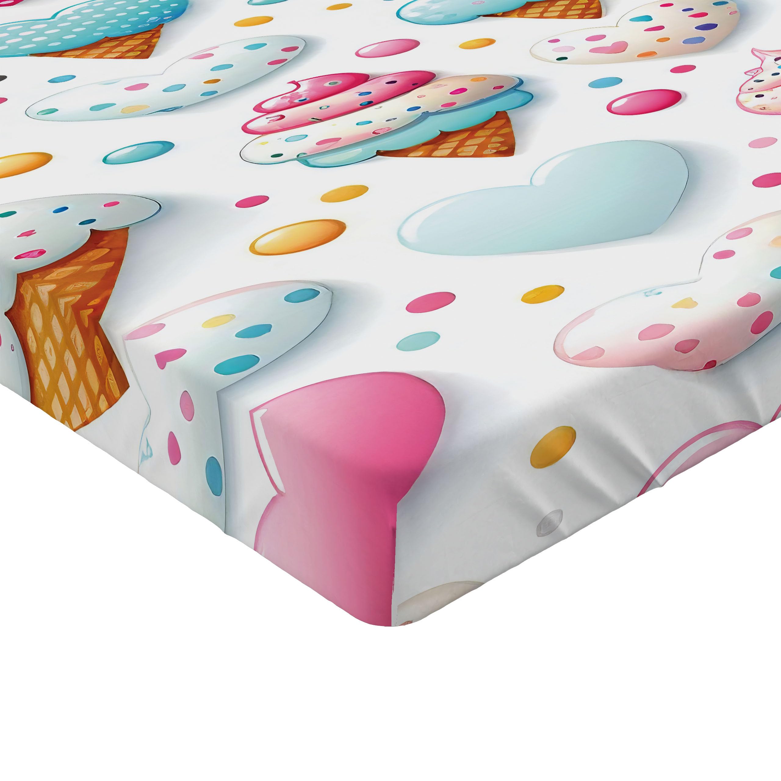 Ambesonne Ice Cream Fitted Sheet, Delicate Pattern of Colorful Design Dots and Hearts on Plain Back Cartoon, Bed Cover with All-Round Elastic Pocket for Comfort, California King, Pink Blue Apricot