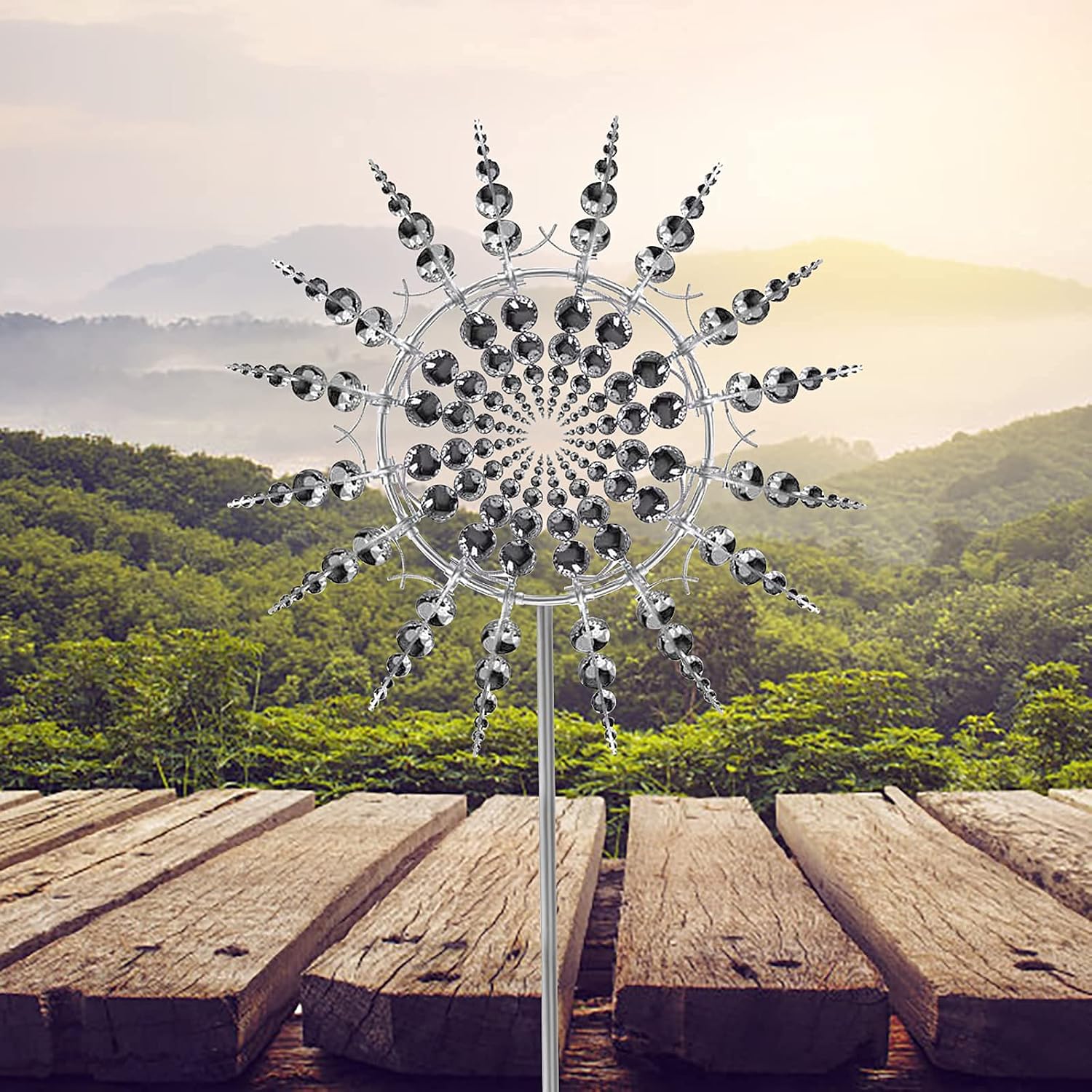 FFOK Unique and Magical Metal Windmill, 3D Wind Powered Kinetic Sculpture, Metal Wind Spinner Solar, Lawn Solar Wind Spinners for Yard and Garden, Wind Catchers Metal Outdoor Patio Decoration