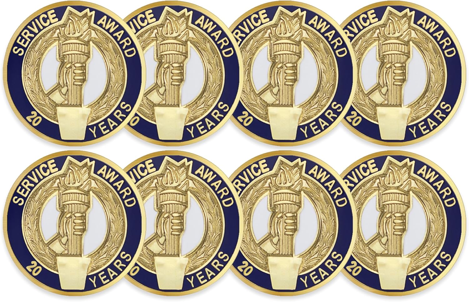SHOP AWARDS AND GIFTS Service Year Award Enamel Lapel Pins, Appreciation Employee Recognition Work Military Teacher Volunteer, Gift Boxed, 3/4 Inch, Pack of 8, Multiple Years
