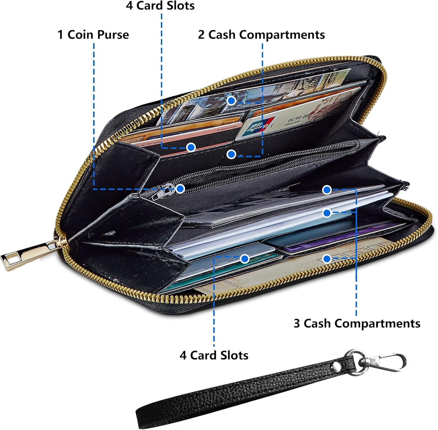 Women's Wallets,Credit Card Holder Money Leather Long Wallet with Wristlet,Large Capacity with Zip-Around Phone Purse for Women Ladies Girls,Cherry Blossoms - Image 2